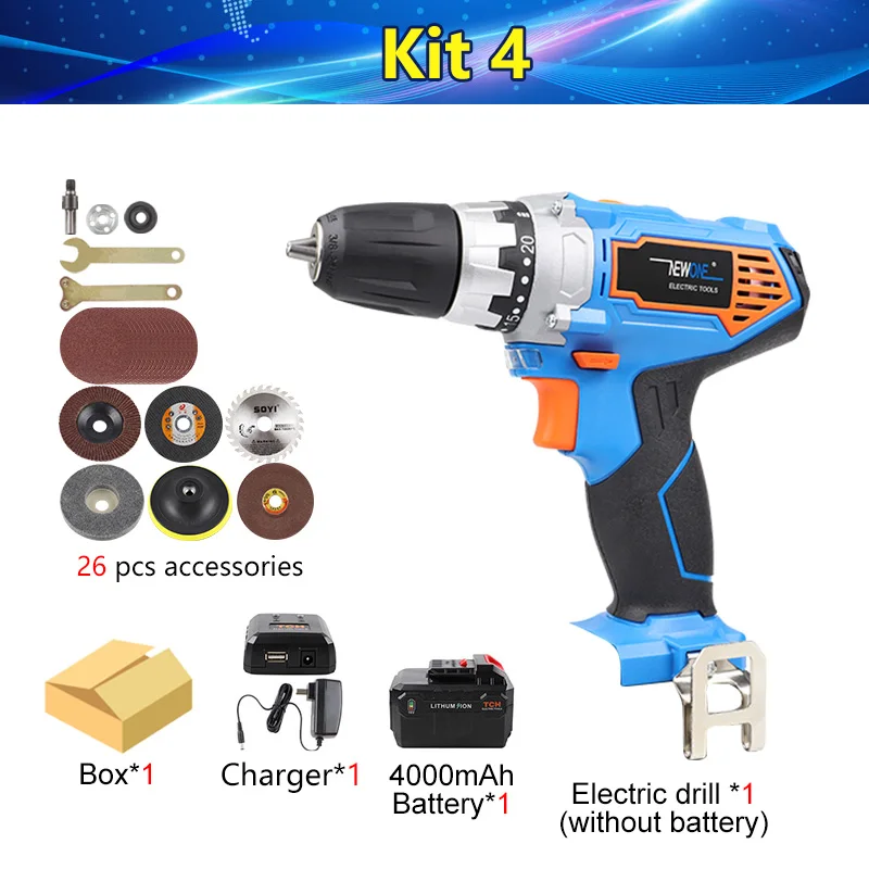 NEWONE 16V мини аккумуляторная дрель 3/8-дюймовый никель-кадмиевый аккумулятор, САПР для электрического шуруповерта Беспроводной Мощность с 2-Скорость - Цвет: Kit 4