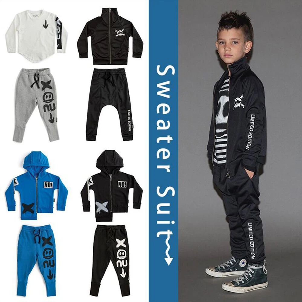 20-Year New Style for Autumn and Winter Nu Boys Girls 's Cool Long-Sleeved Irregular Hooded Jacket Set Children Sweater | Детская