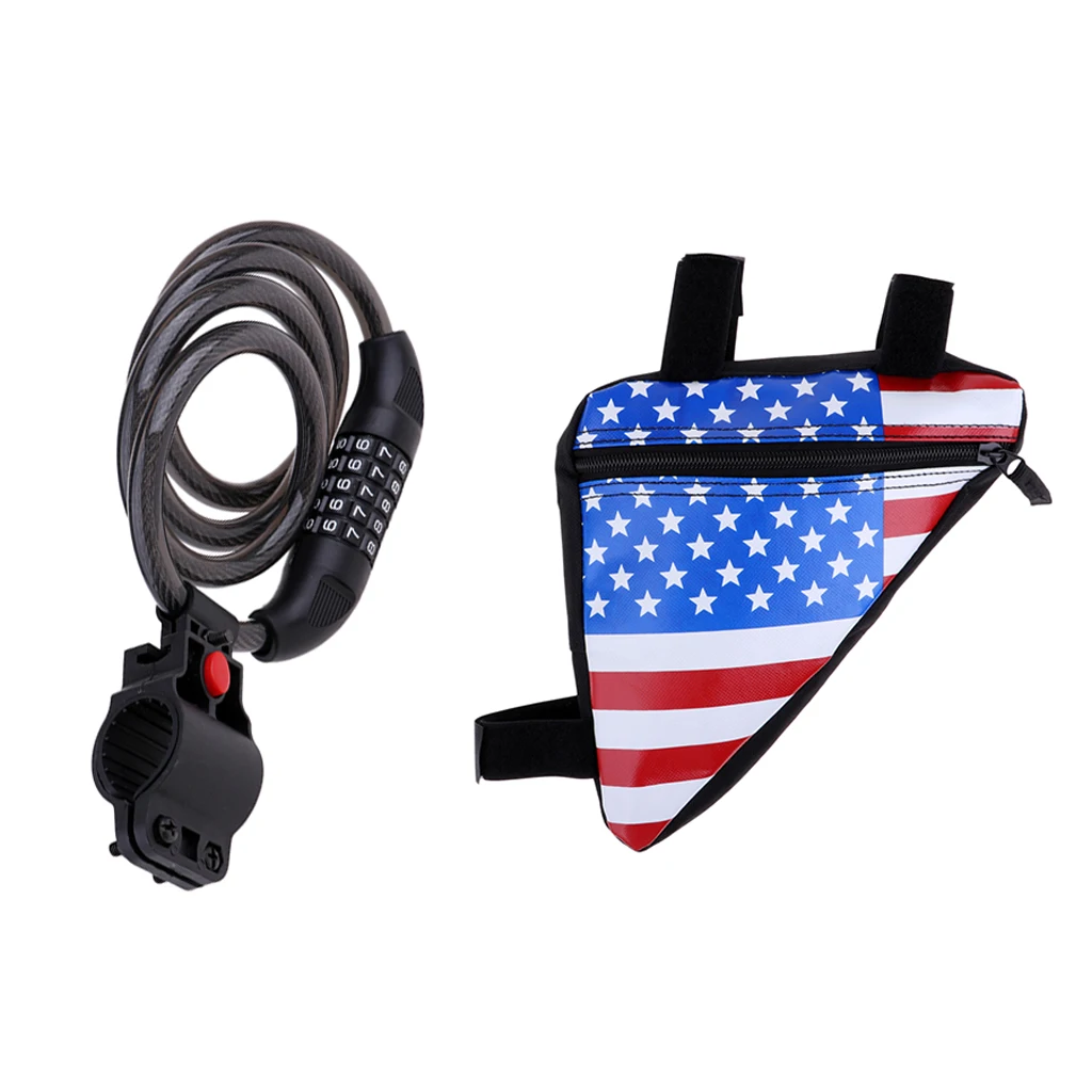 1.2m Bike Lock 5 Digit Security Resettable Combination Coiling Cable Lock and one Complimentary Front Tube Frame Bag