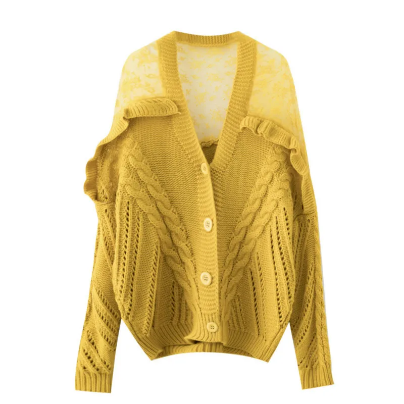 

Autumn Winter Lace Cardigan Women Knitted Sweater Cardigan Female Elegant Jumper Coat Pull Femme Sueter Mujer Invierno 2019