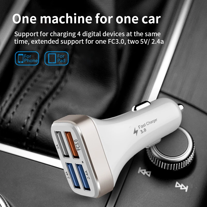USB Car Charger 4A Fast Phone Charging Charger Adapter For Car For Samsung S10 Plus Xiaomi Redmi Note 7 IPhone XR XS 8