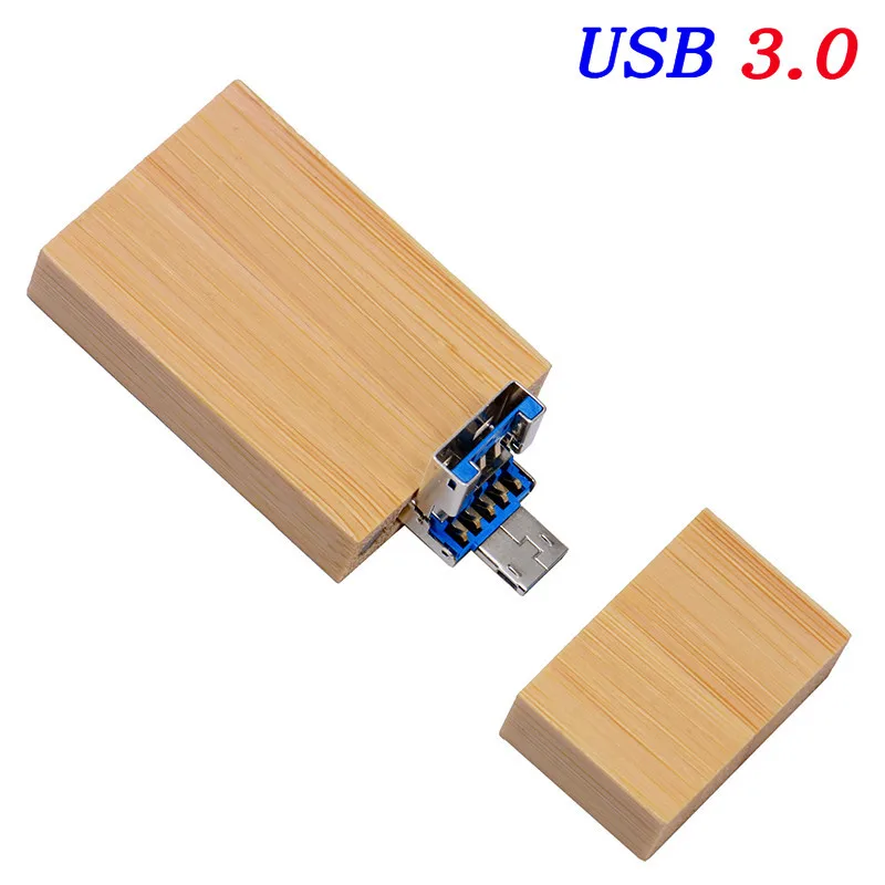 JASTER 2 в 1 Деревянный USB 3,0 stick reader адаптер USB флэш-накопитель для Android и ПК(пользовательский журнал - Цвет: Bamboo