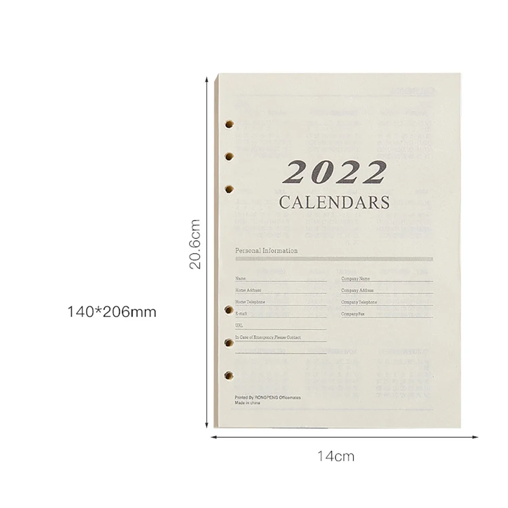 2022 A5 Loose Leaf Notebook Refill Spiral Binder Inner Page Weekly Monthly To Do Line Inside Paper Stationery 170 Sheets