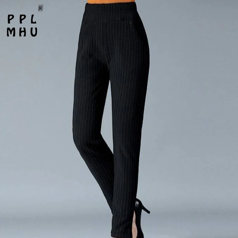 Plus size mother's straight trousers Casual elastic high waist harem pants women Classical pants with stripes loose breathable Plus size mother's straight trousers Casual elastic high waist harem pants women Classical pants with stripes loose breathable
