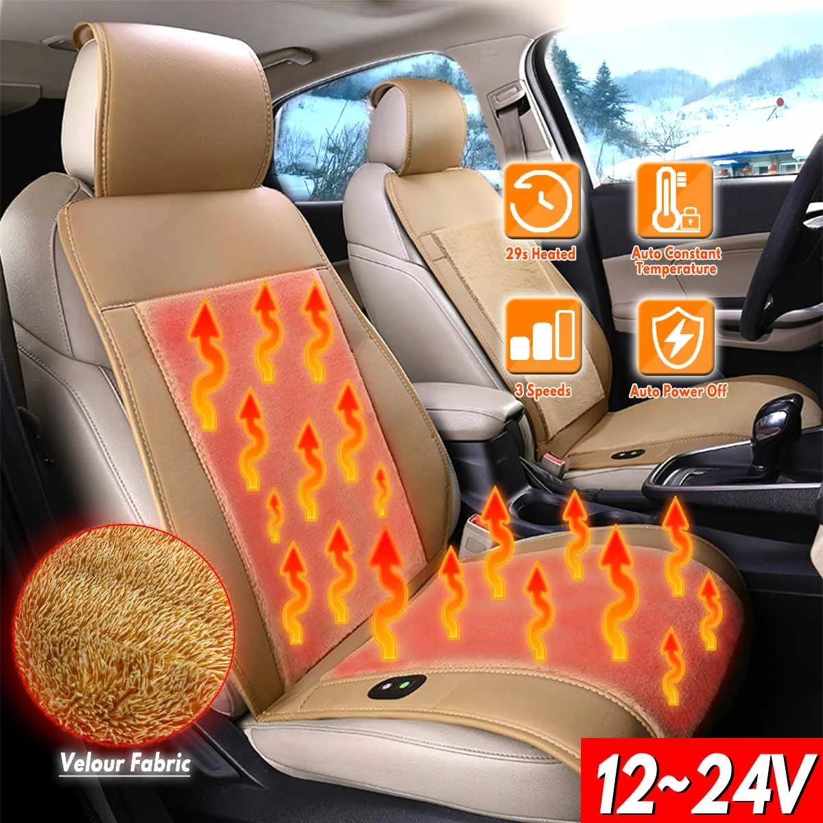 3 файлов 12 V/24 V велюровое трикотажное полотно быстро нагревается Чехол подушки сиденья автомобиля чехлы для сидений автомобиля из ткани, с электрическим подогревом, чехлы для сидений автомобиля из ткани, стиль зимняя подушка для сиденья подушки