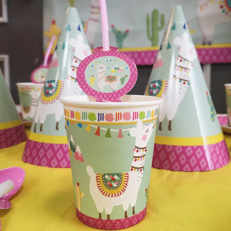 Cactus Party Disposable Tableware Llama Balloons Napkin Green Plant Garland For Birthday Decoration Tropical Supplies | Дом и сад