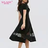 S.FLAVOR Women Black Short Sleeve Summer Dress Elegant Lace Patchwork Midi Vestidos De Fashion Women Daily A-line Dresses ► Photo 2/6
