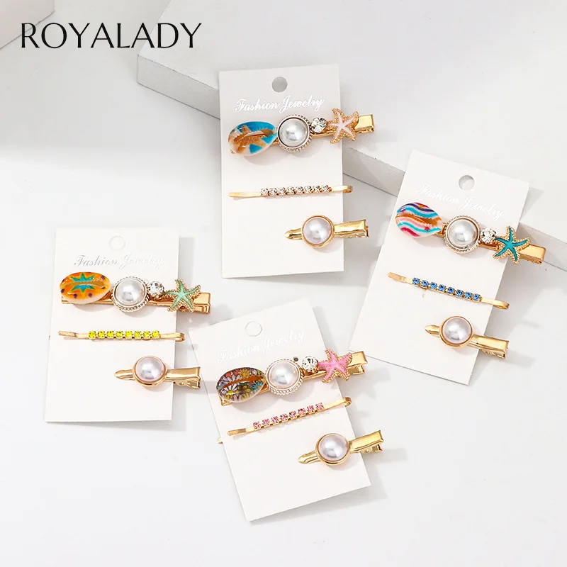 

Bohemian 3Pcs/Set Shell Starfish Hairpins Hair Clip Summer Beach Style Imitation Pearl Colour Barrette Hairgrip Hair Accessories