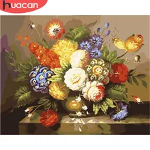 HUACAN Oil Painting Numbers Flowers HandPainted Kits Drawing Home Decoration Art Gift DIY Pictures Canvas