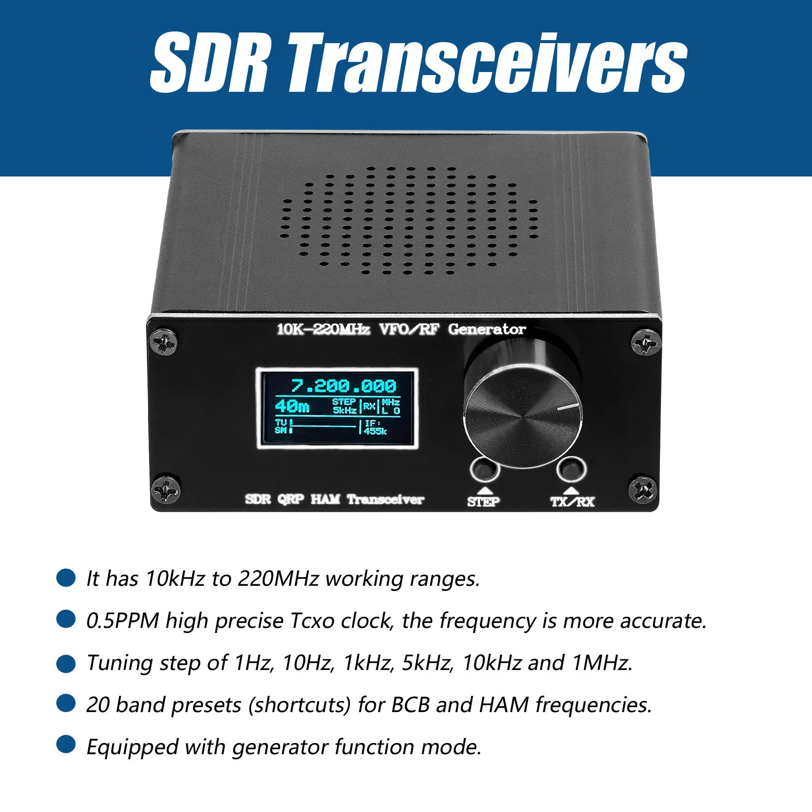20K-220MHz 슈퍼헤테로다인 수신기 SDR HAM QRP 트랜시버 RF 발생기 VFO 라디오 디버거