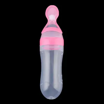 

Silicone Baby Infant Spoon Squeeze Bottle With Rice Cereal Kids Feeding Supplement Silica Gel Spoon Weaning Tableware 90ml
