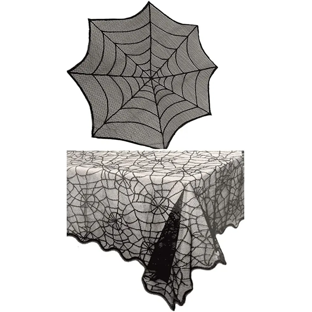 Halloween Ornaments Spider Web Tablecloths Halloween Lace Spider Web Round Tablecloths Festival Party DIY Decorations