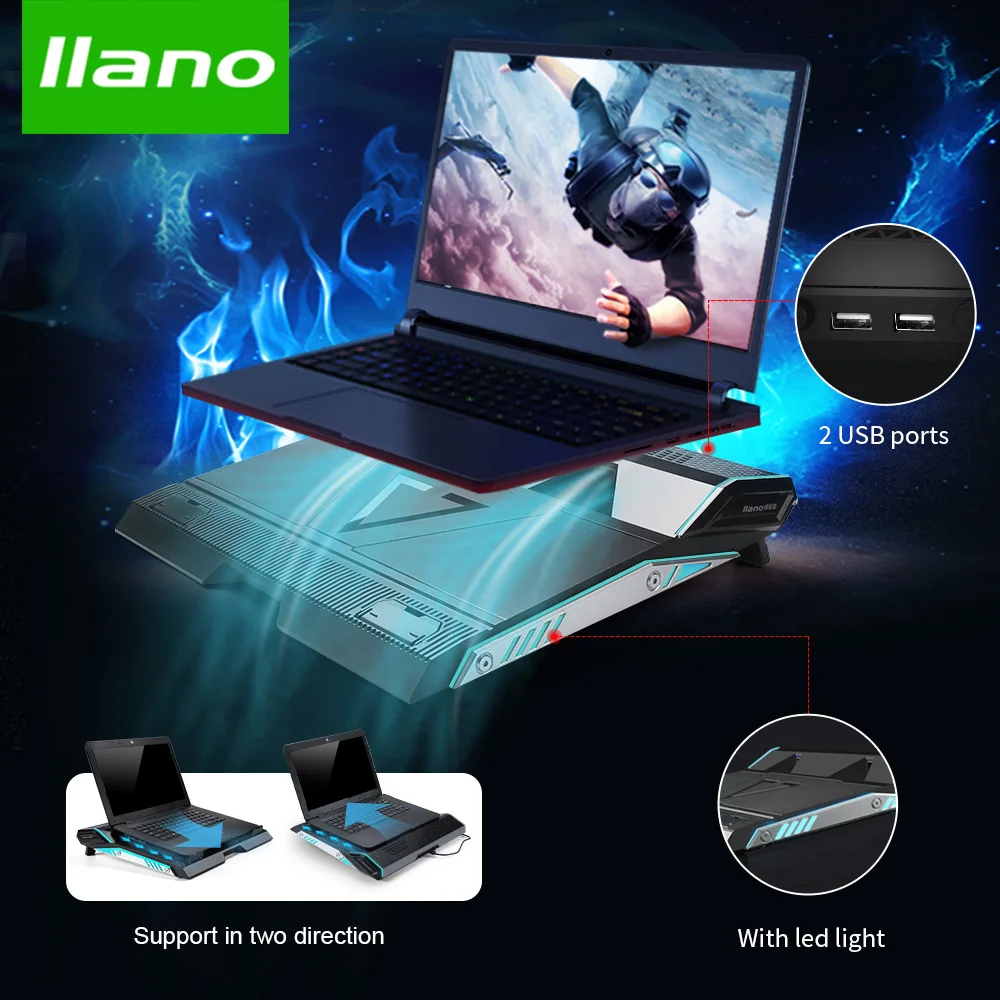 LLANO V6 портативный кулер для ноутбука с портами USB 2 0 16 светодиодных вентиляторов охлаждающий вентилятор 15 6 17