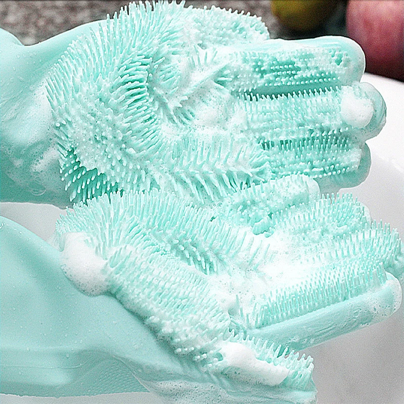 

1 Pair Magic Silicone Rubber Dishwashing Gloves Household Multifunctional Scrubber Gloves Dishwashing Brush Kitchen Cleaning