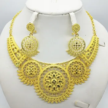 

Dubai necklace earrings in gold color copper for women African/Nigerian/Middle East wedding/party gifts/bridal jewelry set