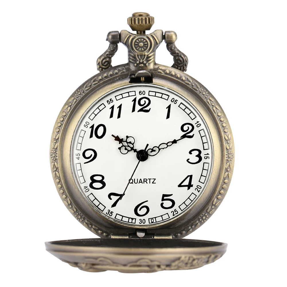 Chinese Zodiac Sheep Bronze Pocket Watch Half Hunter Antique Pendant Watch Necklace Fob Chain Retro Clock Unisex Gifts
