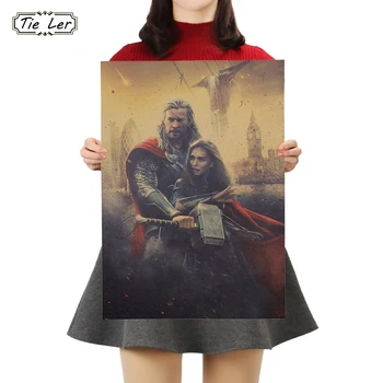 

TIE LER Marvel Movie Vintage Kraft Paper Poster Collection Wall Sticker Bar Cafe Home Super Hero Decoration Painting 50.5X36cm