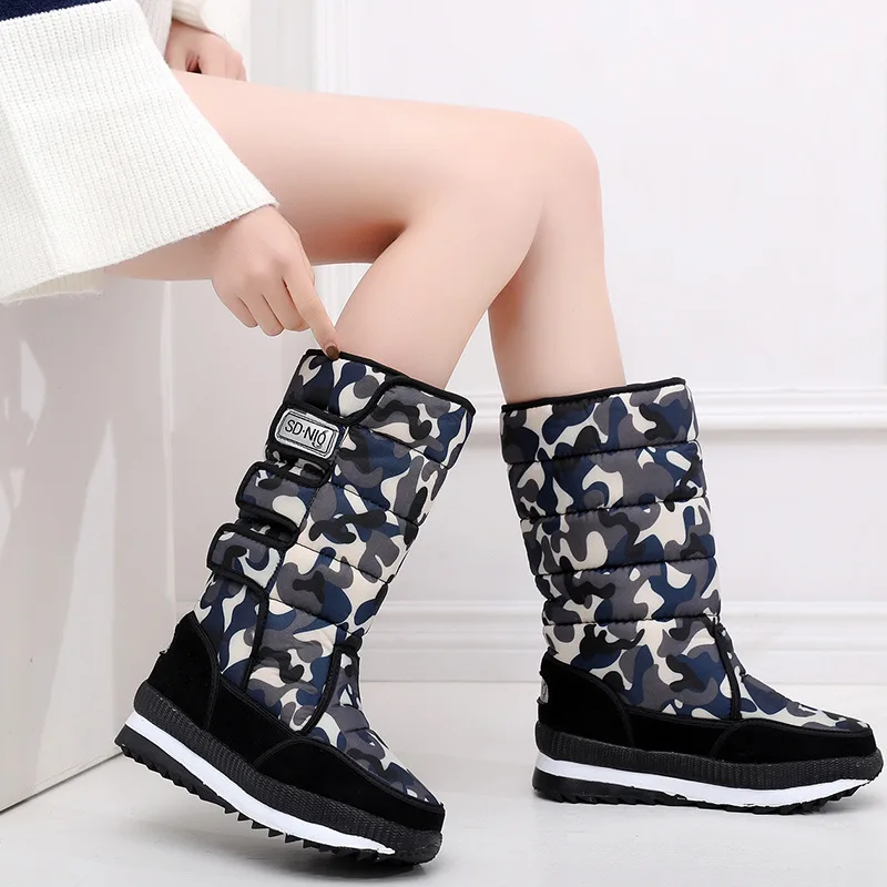 

2019 New Mid-calf Boots Plush Warm Snow Boots Women Winter Boots Camouflage Women Boots Female Winter Shoes Platform Women Shoes