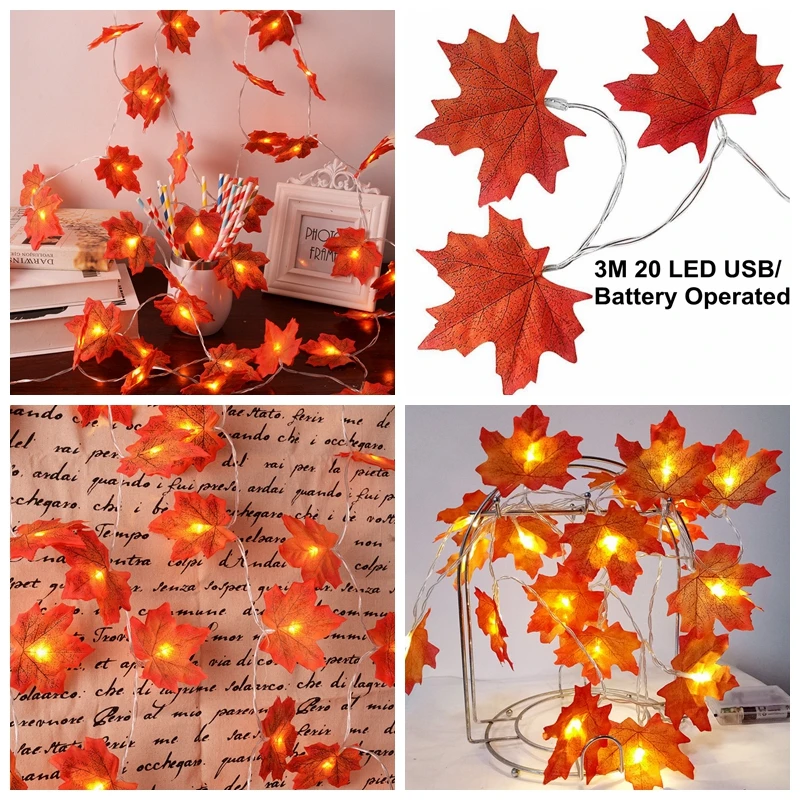 

3M 20LEDs Maple Leaf Fairy String Lights Battery USB Powered for Halloween Christmas Wedding Home Decoration String Light