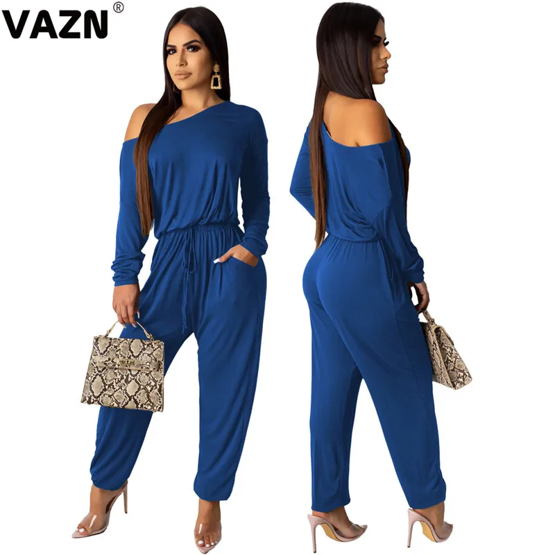VAZN GML17240, дизайн, для отдыха, для девочек, однотонный спортивный комбинезон с длинными рукавами, длинные штаны, комбинезоны с круглым вырезом, Сексуальные клубные Свободные Комбинезоны