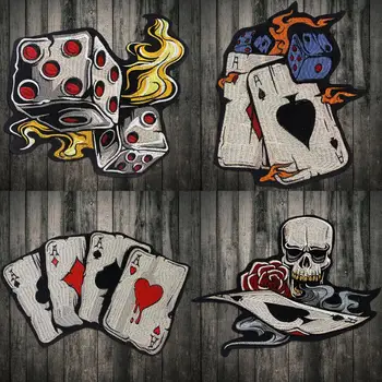 

Embroidered skull Playing cards patch card motorcycle jacket vest biker patch hot rod punk rockabilly applique iron on