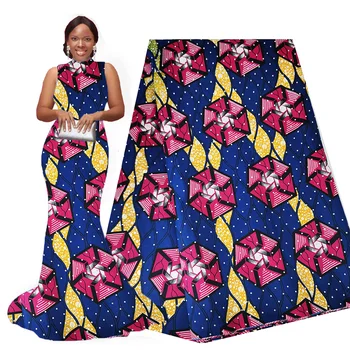 

Pink Blue Ankara African Polyester Wax Prints Fabric with Stones Real Wax High Quality 6 yards African Fabric for Women Dress
