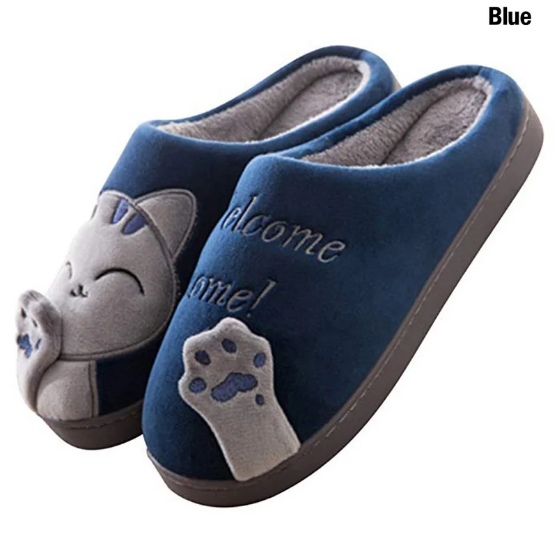 Women Winter Home Slippers Unisex Cartoon Cat Shoes Non-slip Soft Winter Warm House Slippers Indoor Bedroom Couples Floor Shoes 