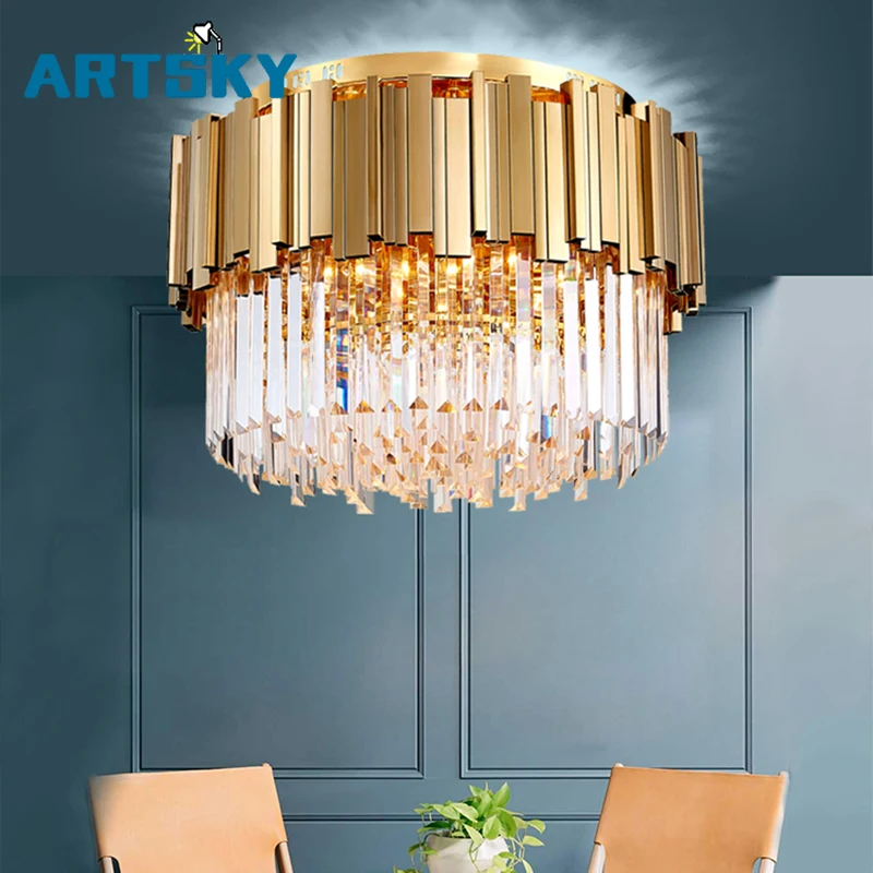 Luxury Modern Round LED Crystal Lamp Bedroom Hotel Living Room Furniture Lighting Fixtures