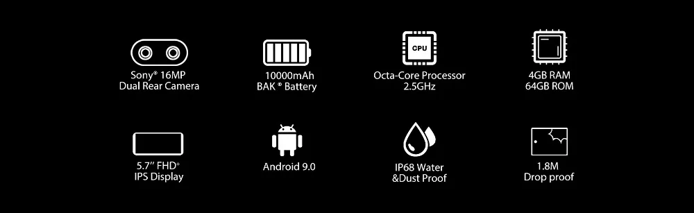 IP68 Водонепроницаемый Blackview BV9500 Plus Helio P70 восьмиядерный смартфон 10000 мАч 5,7 дюймов FHD 4 Гб 64 ГБ Android Dual SIM мобильный телефон