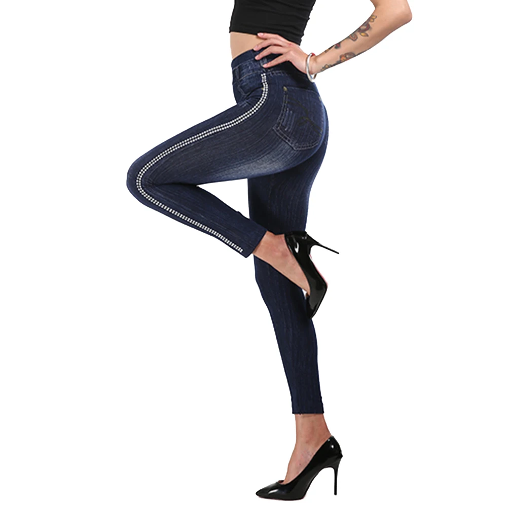 ADISPUTENT Knitted Streetwear Seamless Jeans Leggings Fashion Side Dot High Waist Pencil Pants Stretch Push Up Ladies Legins