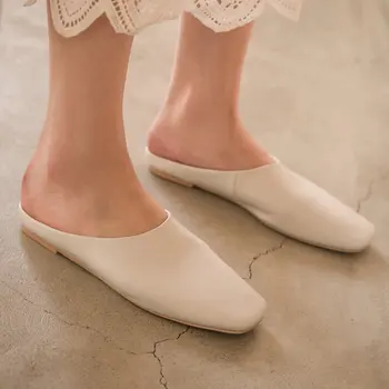 

Women Mules Slip on Shoes Genuine Leather Fashion Slippers Sandals Summer Round Toe Slides Elegant Ladies Shoes