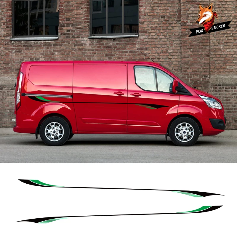 

2 Sides Vehicle Auto Decals Stripe Wraps Body Graphics Vinyl Car Styling Side Stripes Skirt Sticker for Van Truck Ford Transit