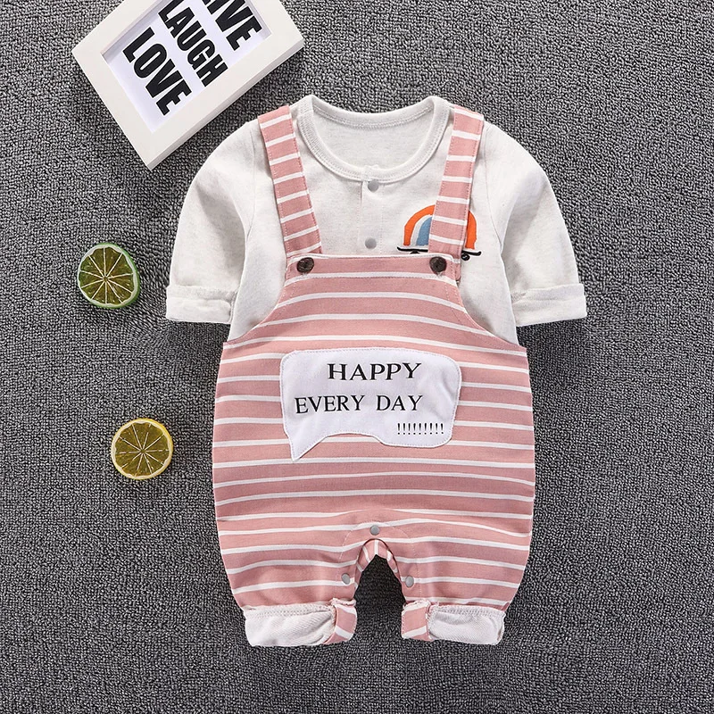 Infant Clothing 2022 Autumn Infant Baby Boy Clothes Set Baby Girl Long-sleeve Striped T-Shirt Overalls 2pce Kids Newborn Clothes Baby Clothing Set medium Baby Clothing Set