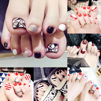 

Daisy Magazine Style 24 sheet/set Fake False Toenail Press on Tips Love Flower Pattern Manicure Foot Wear Nail Collection J