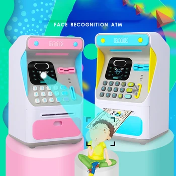 

Simulation Face Recognition ATM Cash Money Piggy Bank Deposit Box Automatic Rolling Money Safe Deposit Box Educational Toys