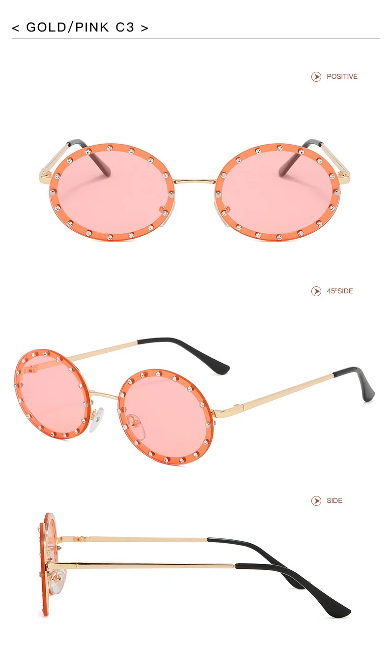 Роскошные Металлические алмазные солнцезащитные очки для женщин и мужчин, модные круглые солнцезащитные очки без оправы, женские брендовые дизайнерские очки UV400 Gafas C1