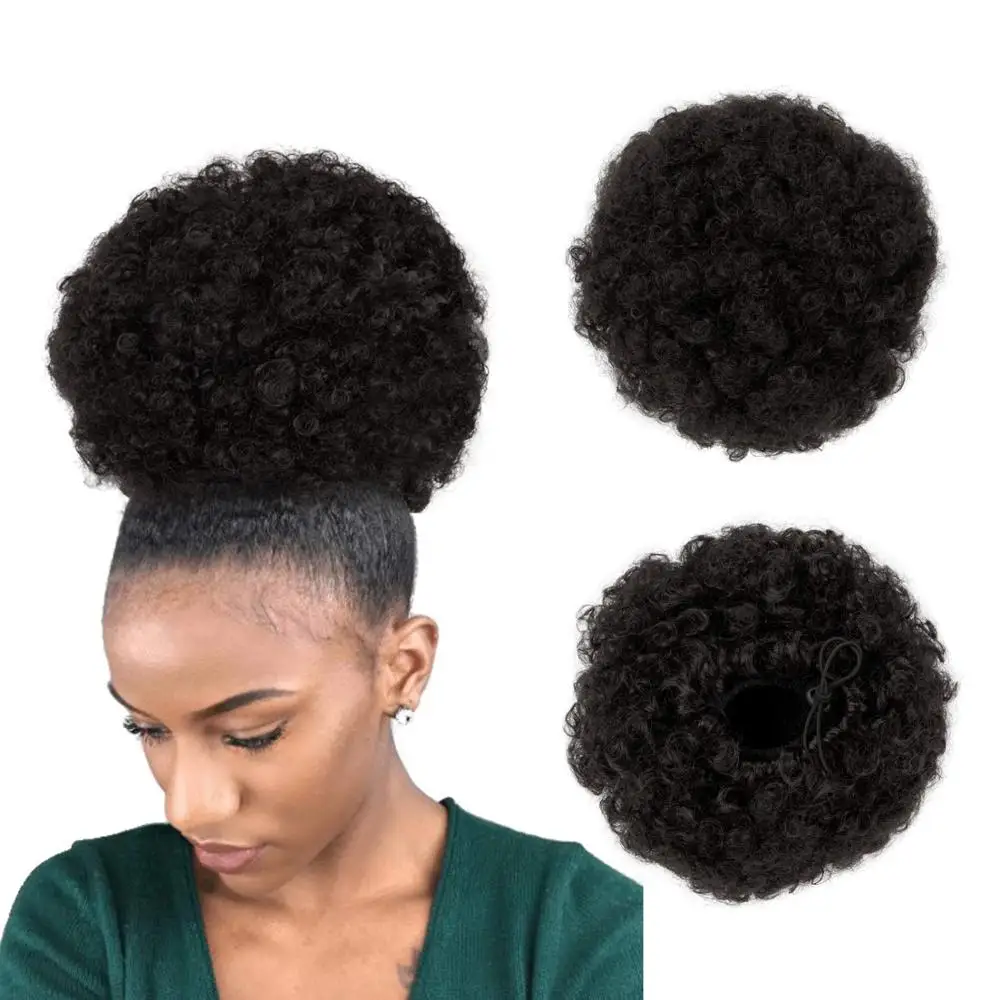 

Ponytail Puff Bun Afro Curly Hair Bun High Drawstring Short Afro Pony Tail Clip in on Synthetic