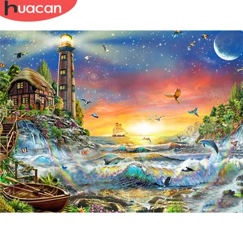 

HUACAN Diamond Painting Lighthouse 5D DIY Full Square/Round Diamond Embroidery Landscape Craft Kit Home Decor