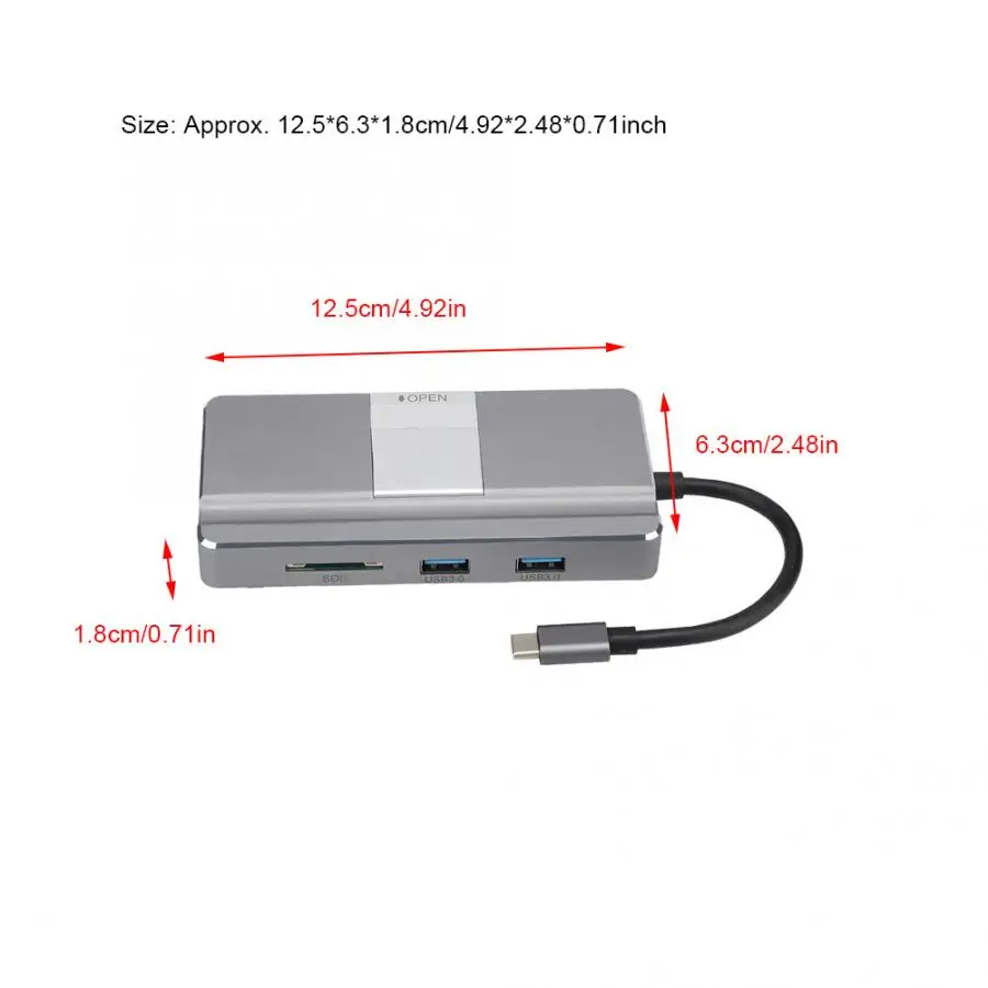 8 в 1 type-C концентратор RJ45 type-C женский PD 4K HDMI TF безопасная цифровая карта памяти Readrt USB2.0 A 2* USB3.0