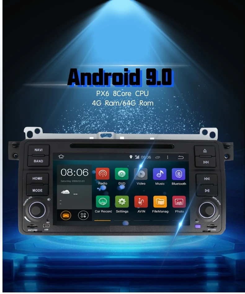 Best android 9.0 4G Ram 64G Rom car dvd player cars multimedia player for BMW/E46/M3/Rover/3 Series FM radio gps bluetooth audio 1