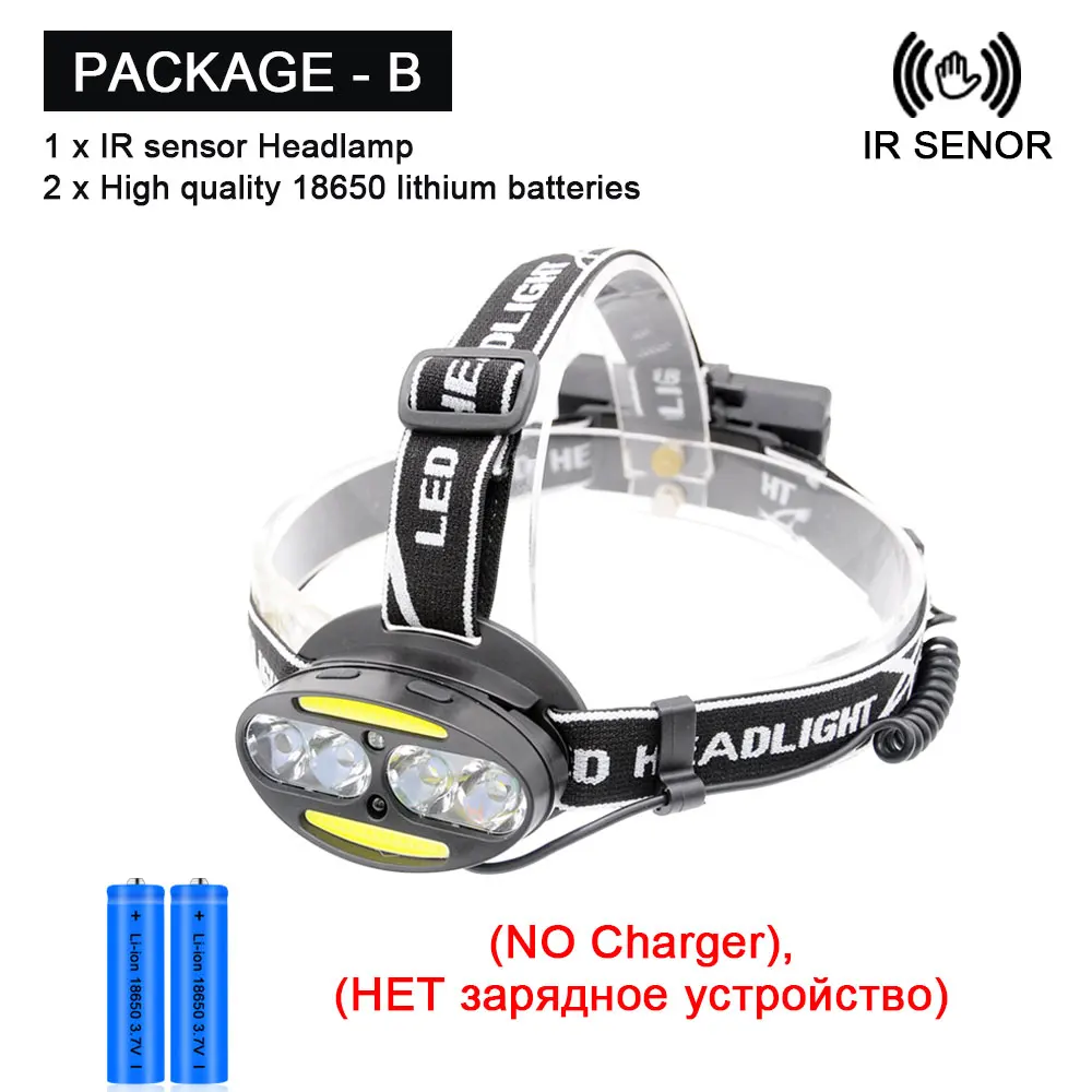 Налобный фонарь супер яркий супер люмен фара 4* T6+ 2* COB+ 2* красный светодиодный налобный фонарь Lanterna с зарядным устройством - Испускаемый цвет: Package B