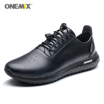 

ONEMIX Men Trainer Road Running Shoes in Black Microfiber Leather Trail Jogging Sneakers Outdoor Sport Walking Sneaker Clearance