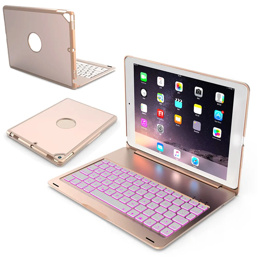 Чехол-клавиатура с подсветкой для iPad 7th 10,2 A2197 A2198 A2200, алюминиевый сплав+ пластиковая клавиатура, чехол для планшета - Цвет: Gold