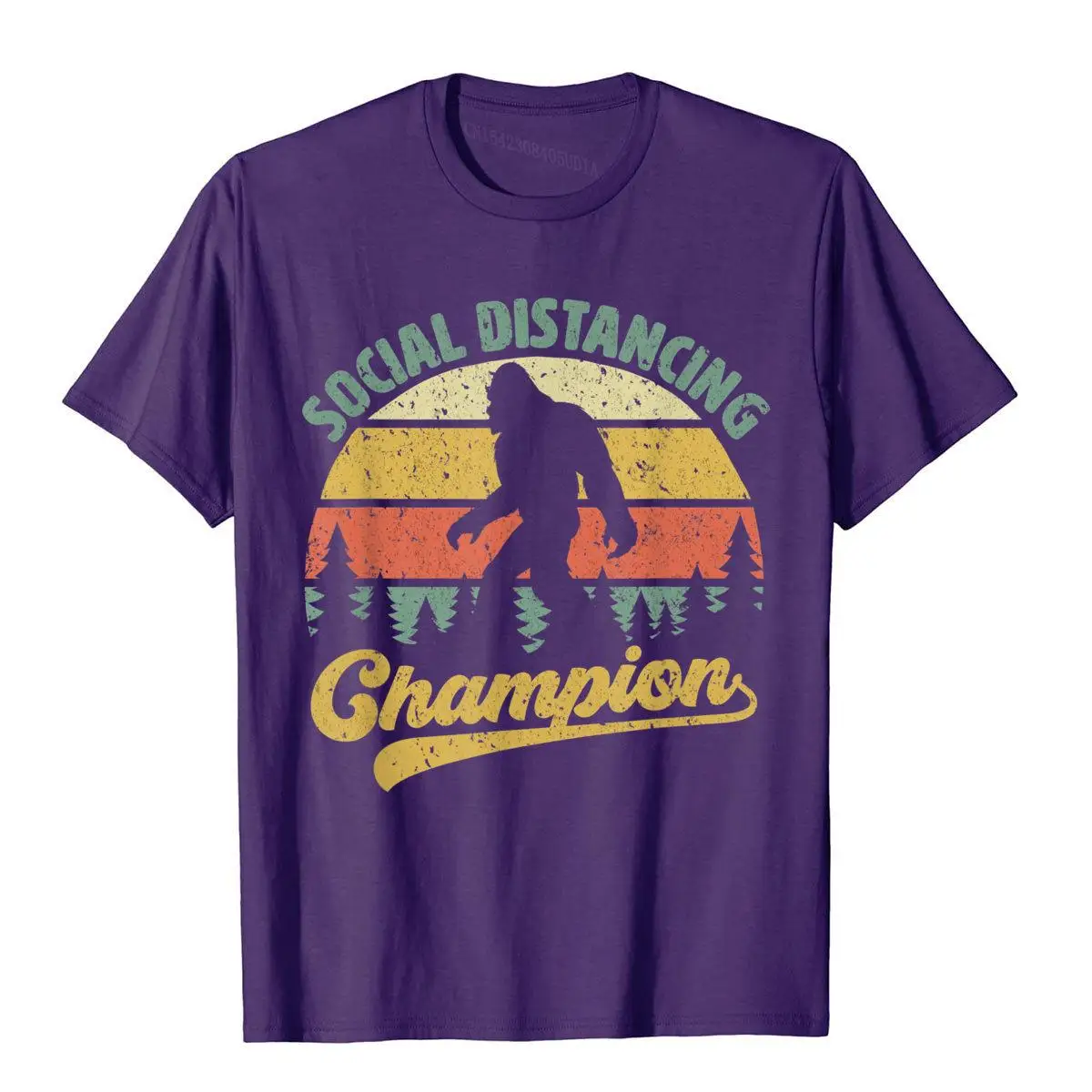 Social Distancing Champion Funny Bigfoot Sasquatch T-Shirt__B7231purple