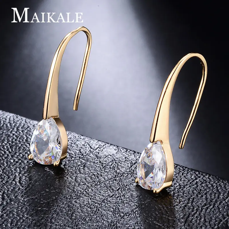 MAIKALE, новинка, модные серьги-гвоздики, белые, черные, кубический цирконий, золотые длинные серьги, крючки для женщин, ювелирное изделие, подарок, Brincos Bijoux - Окраска металла: WHITE GOLD