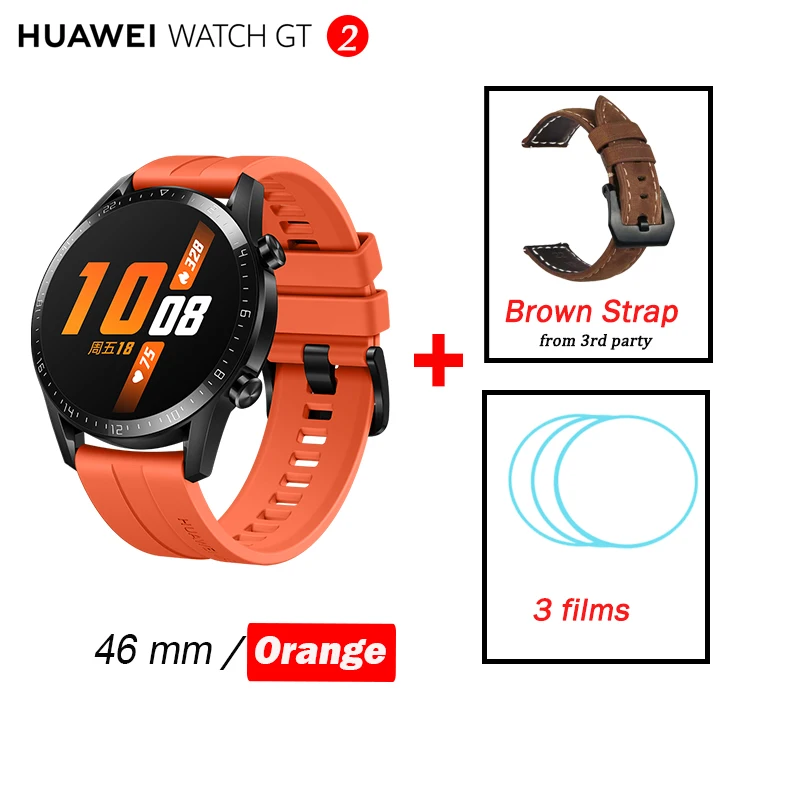 46 orange brown Huawei Watch GT 2, умные часы, измеритель уровня кислорода в крови, spo2, Bluetooth, умные часы, 5,1, для телефонных звонков, трекер сердечного ритма, для Android, iOS - Цвет: 46 orange brown
