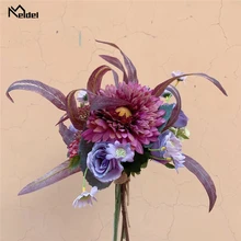 Meldel Свадебный букет цветов Искусственный Шелковый Подсолнух Роза ромашка бабочка Гортензия удача мяч невесты букет фиолетовый красный