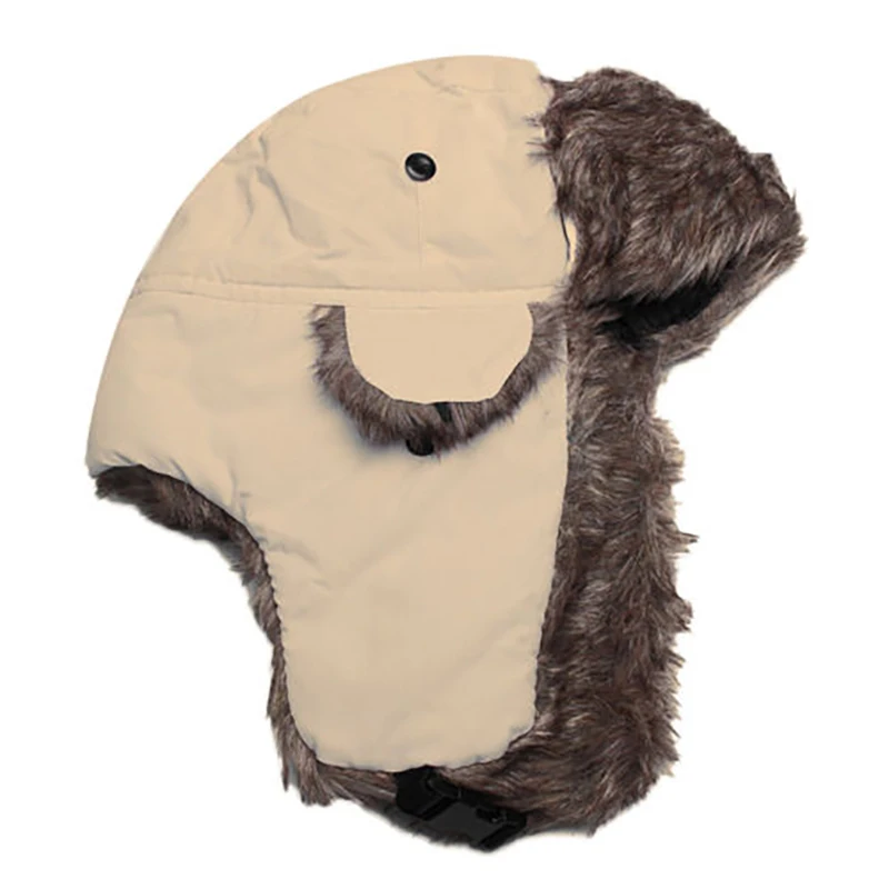 Beige Ski Cap Earmuffs Trapper Fur Bomber Sun Visors Riding Cap Snow Cap Adult Men Women Russian Apparel - Цвет: Beige