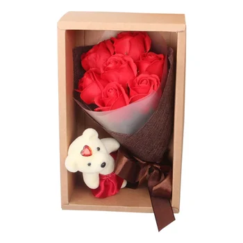 

Artificial flower 7 colorful bath soap roses with bear cub mother's day valentine's day rose floral rose petal bouquet gift box
