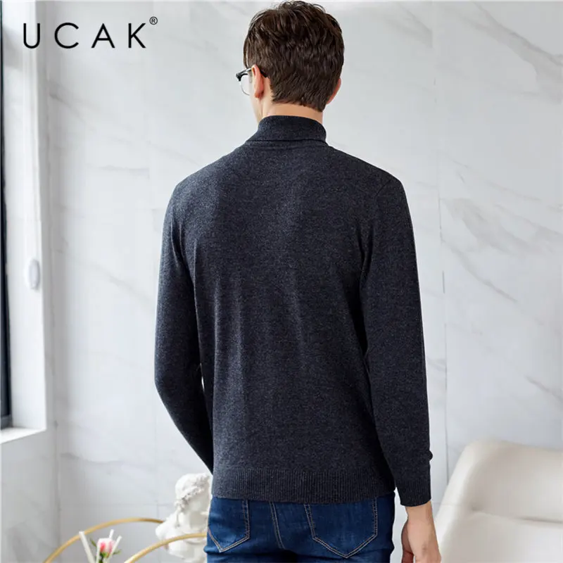 UCAK Brand Merino Wool Sweater Men Autumn Winter Warm Turtleneck Cashmere Pullover Men Streetwear Fashion Young Pull Homme U3049